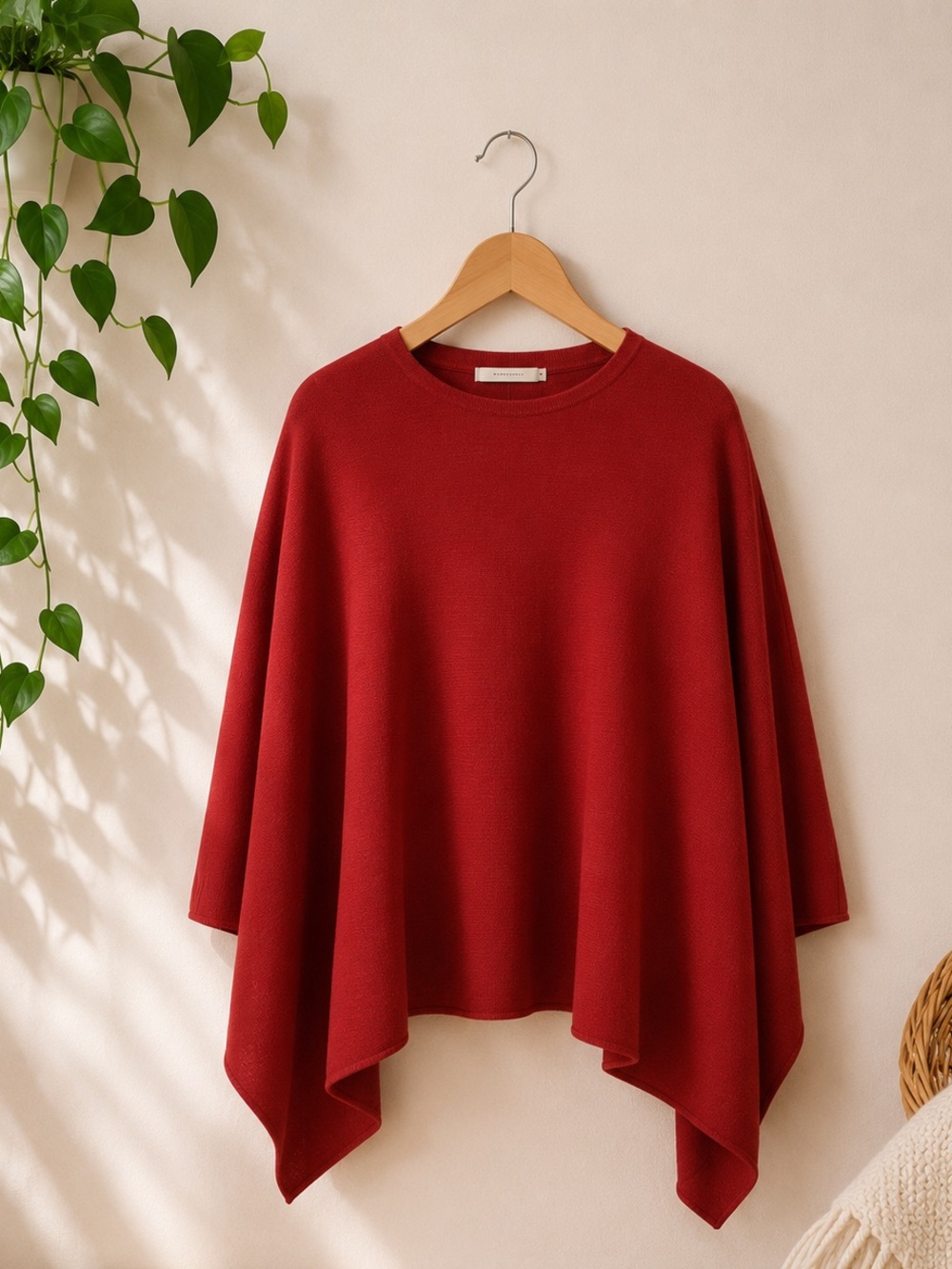 J. Jill Red Draped Knit Poncho Sweater